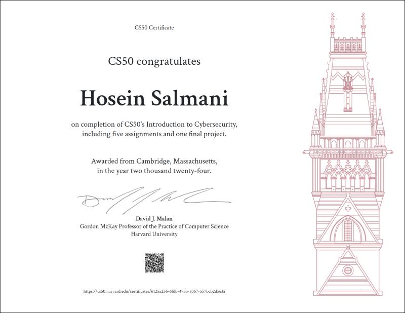 گواهینامه CS50 Cybersecurity